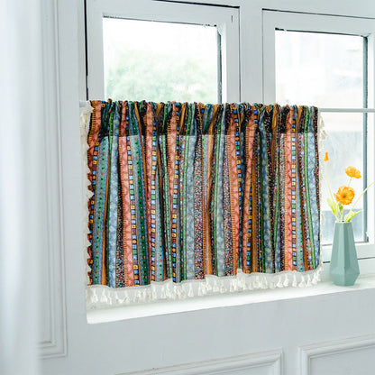 Colorful Plaid Pattern Tassel Tier Curtain