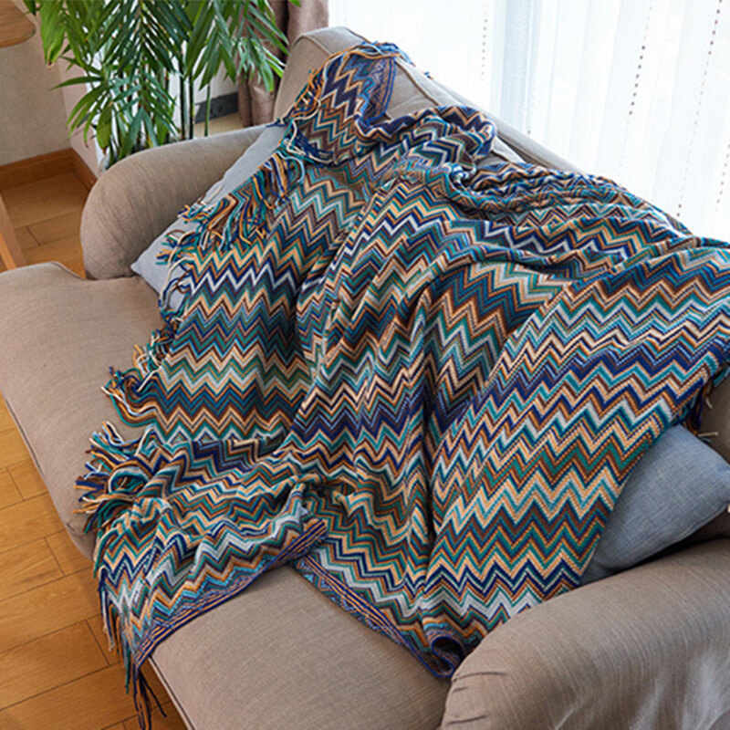 Ownkoti Cozy Colorful Striped Tassel Blanket