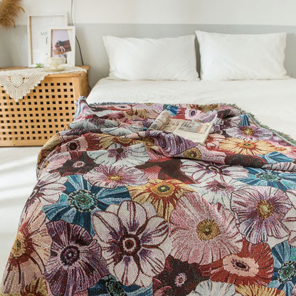 Retro Morning Glory Tassel Blanket Tapestry