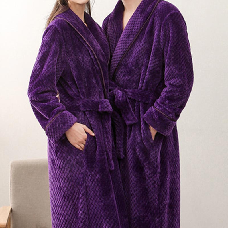 Ownkoti Puffy Fleece Pajama Long Bathrobe - Purple - Men: 3XL - image 0