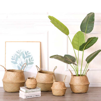 Ownkoti Woven Seagrass Belly Basket Storage Plant Pot Basket (2PCS)