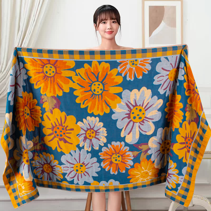 Elegant Sunflower Cotton Gauze Breathable Towel