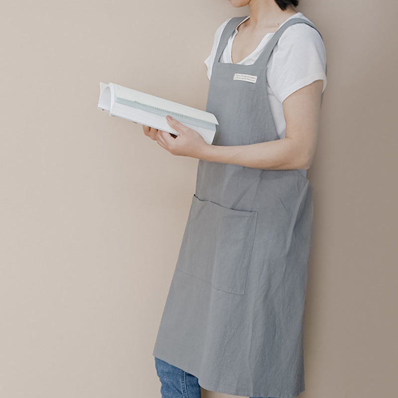 Simple Cotton Pure Color Cross-back Apron