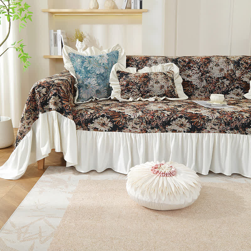 Art Print Daisy Ruffled Sofa Cover