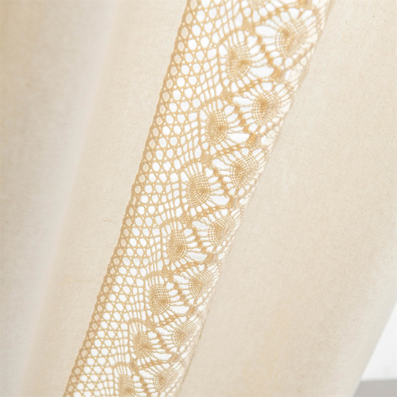 Beige Hollow-Out Light Filtering Tassel Curtain