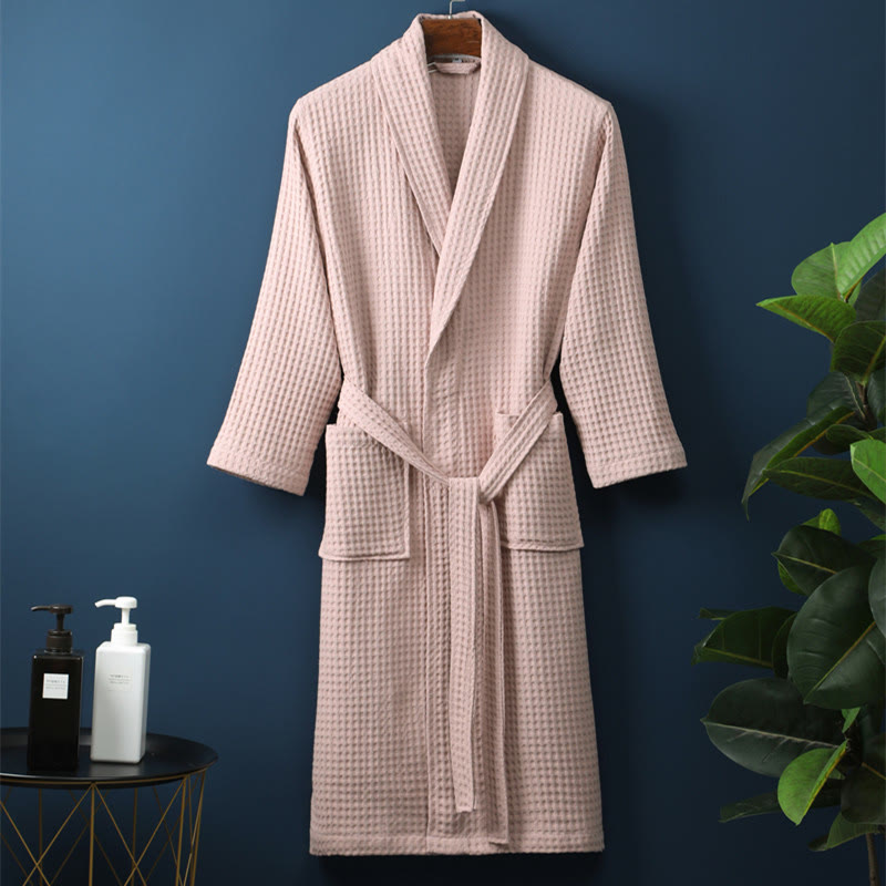 Simple Solid Color Cotton V-neck Bathrobe