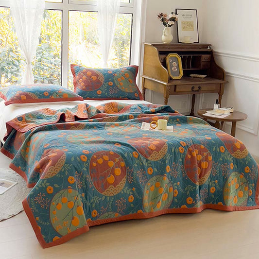 Persimmon Flower Cotton Double Side Quilt