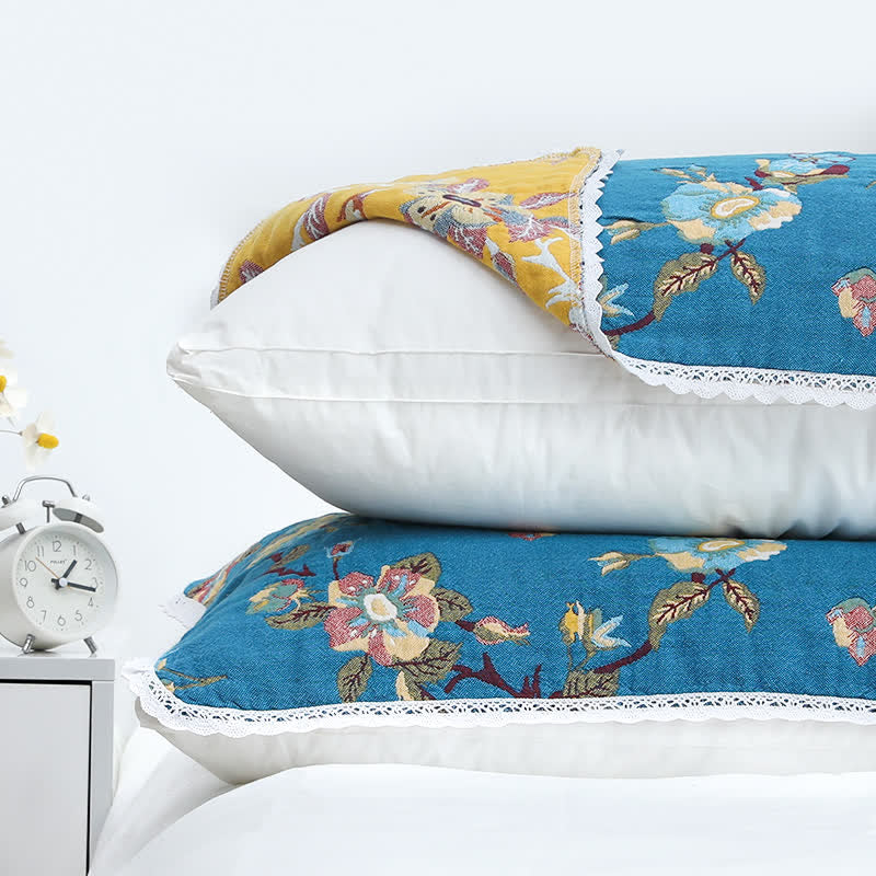 Ownkoti  Retro Flower Cotton Soft Pillow Towel (2PCS)