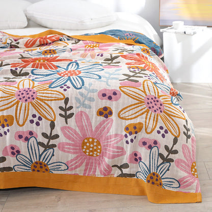 Childlike Flower Cotton Gauze Reversible Quilt