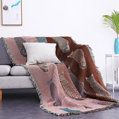 Koi Print Tassel Reversible Blanket