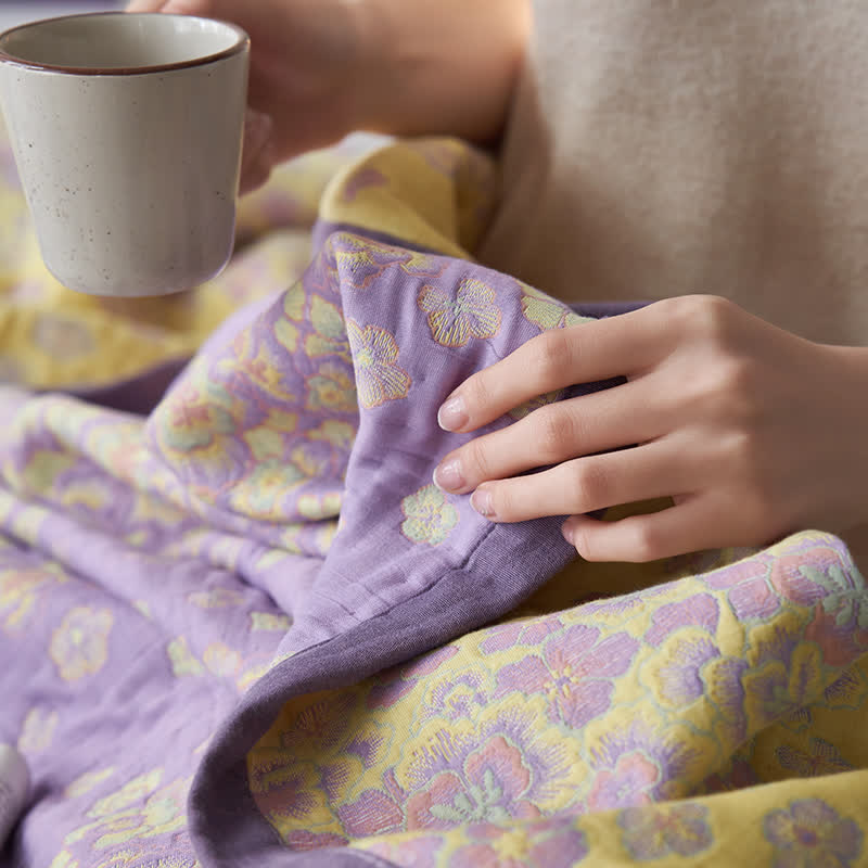 Rustic Purple Floral Cotton Gauze Quilt