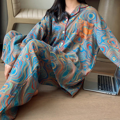 Plus Size Art Print Cotton Loungewear Set - Blue - 5XL - image 1