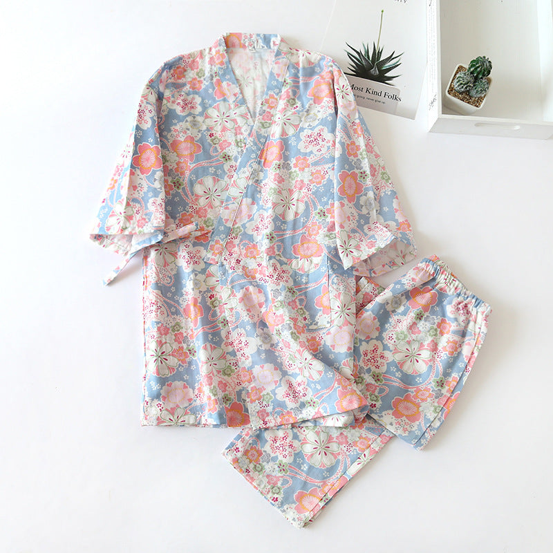 Floral Cotton Gauze Kimono Loungewear Set