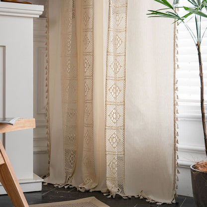 Ownkoti Beige Splicing Hollow-Out Light Filtering Curtain