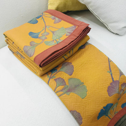 Ginkgo Leaf Jacquard Cotton Reversible Quilt