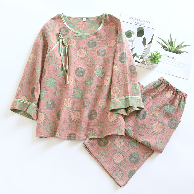 Cotton Gauze Frog Button Pajama Set