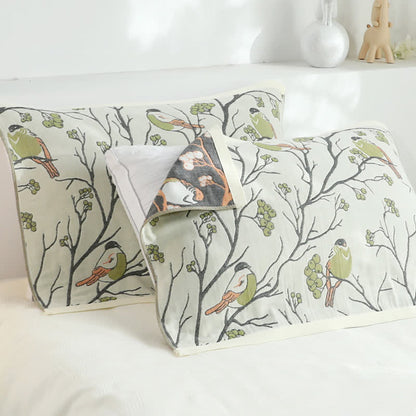 Cotton Gauze Hawthorn Bird Pillow Towel (2PCS)