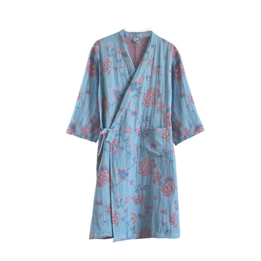 Luxurious Floral Cotton Gauze Comfy Bathrobe