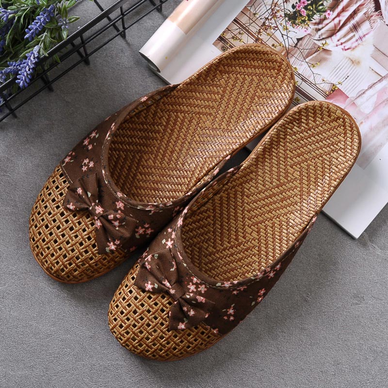 Retro Bowknot Breathable Flax Slippers