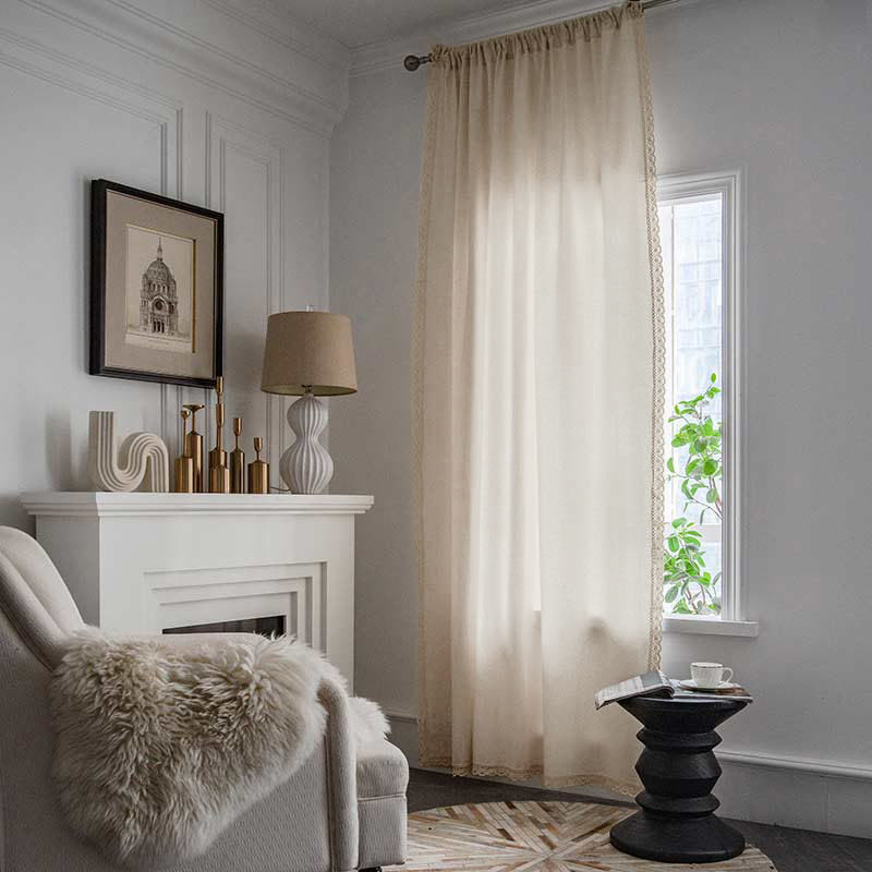 Cotton White Curtain Hollow-Out Drapes with Tassel