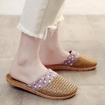 Simple Floral Pattern Cooling Flax Slippers