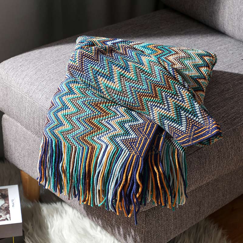 Ownkoti Cozy Colorful Striped Tassel Blanket