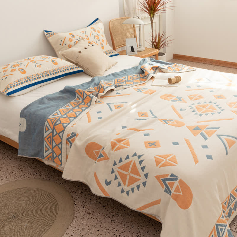 Cotton Gauze Bohemian Geometric Reversible Quilt