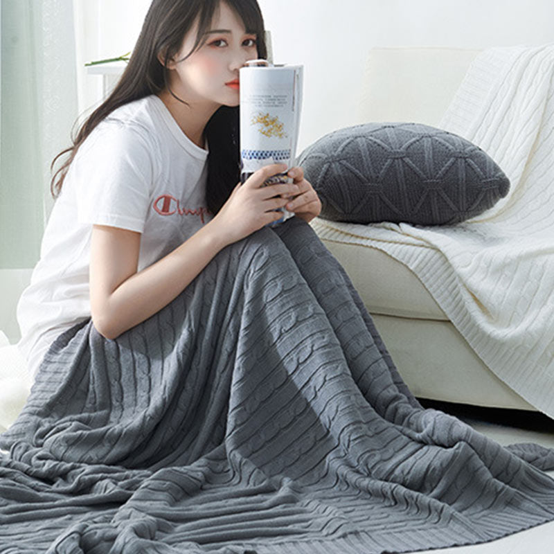 Ownkoti Solid Color Cotton Sofa Knit Blanket