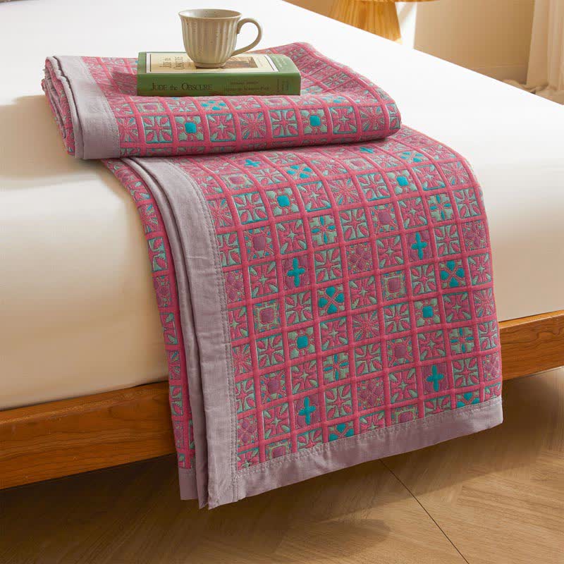 Plaid & Floral Pure Cotton Reversible Quilt