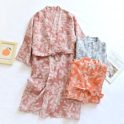 Cotton Gauze Floral Soft Bathrobe