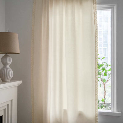 Cotton White Curtain Hollow-Out Drapes with Tassel