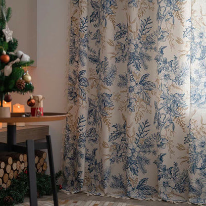 Ownkoti Blue Flower Pine Light Filtering Curtain