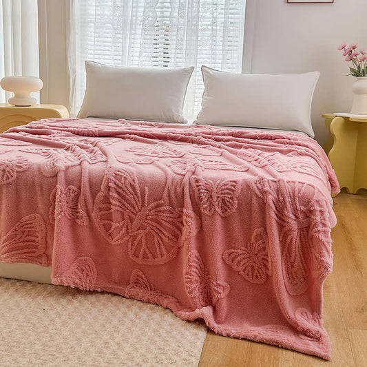 Solid Color Butterfly Reversible Fleece Blanket