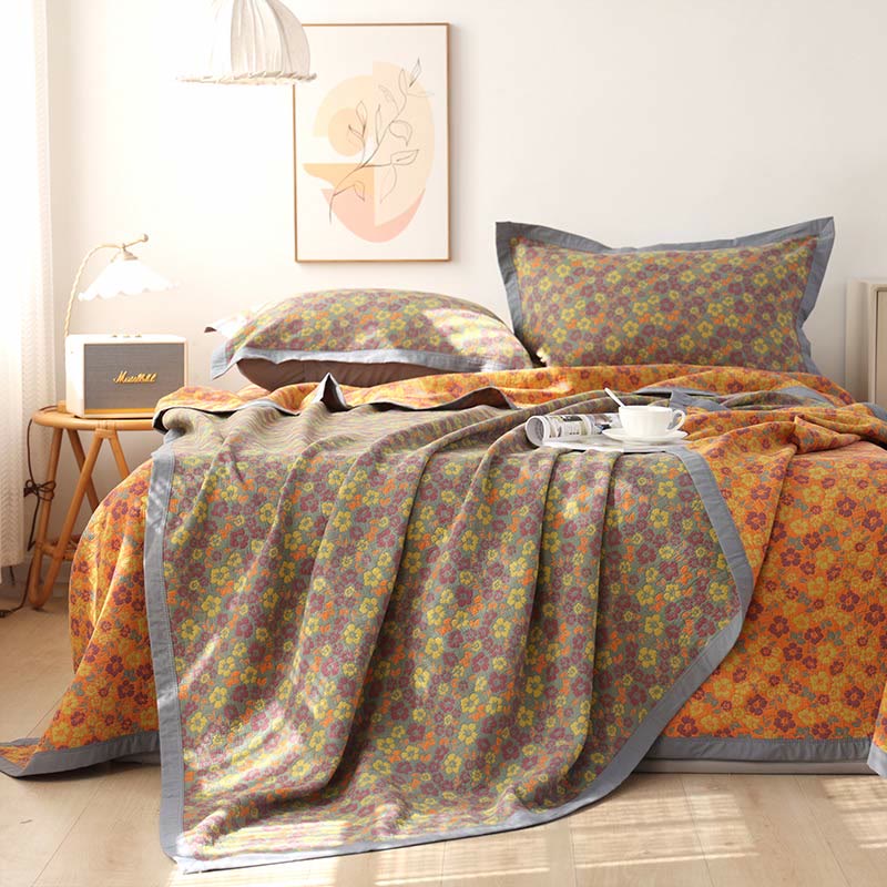 Floral Jacquard Cotton Gauze Reversible Quilt