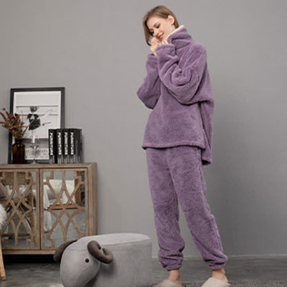 Ownkoti Simple V-Neck Warm Winter Loungewear Set