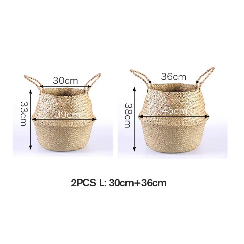 Ownkoti Woven Seagrass Belly Basket Storage Plant Pot Basket (2PCS)