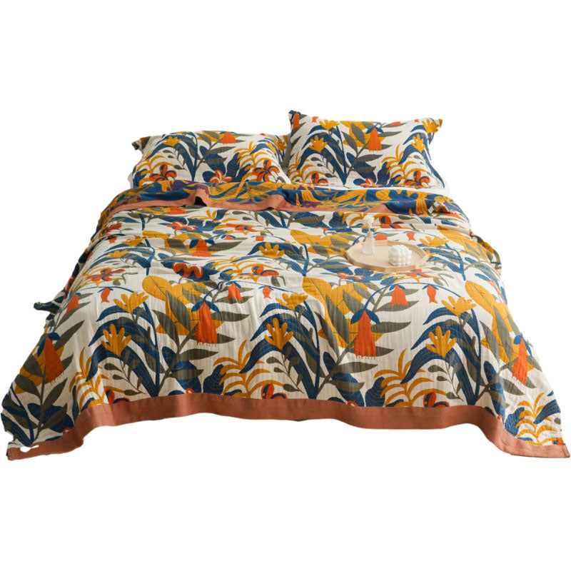 Goldenrod Flower Printed Reversible Cotton Quilt