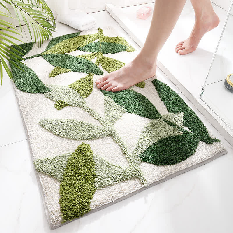 Ownkoti Green Leaf Print Soft Non-Slip Floor Rug