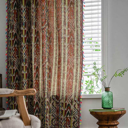 Multicolor Geometric Curtain Semi Blackout Drapes