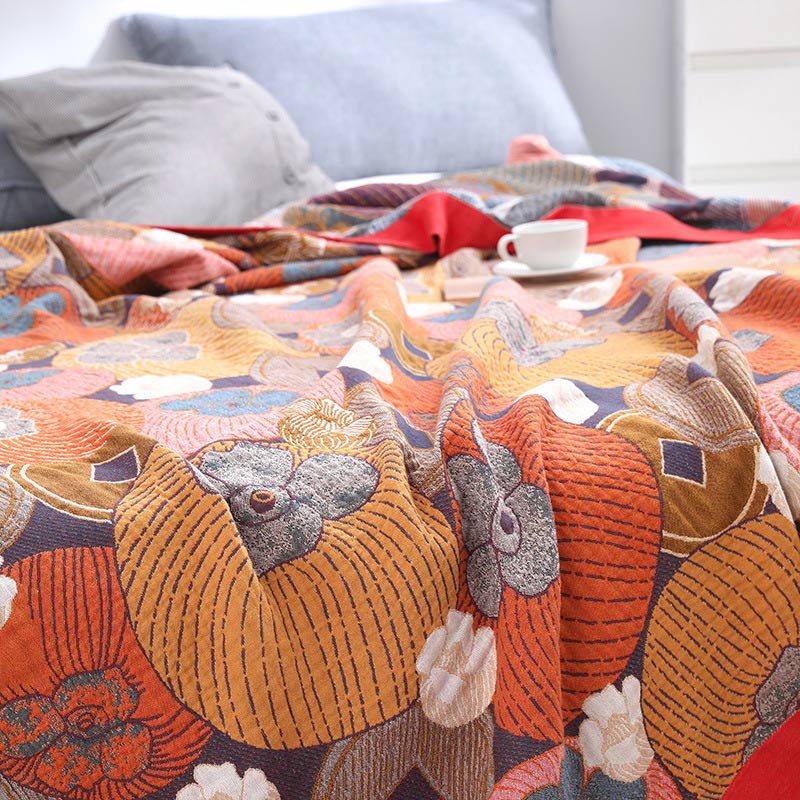 Colorful Persimmon Cotton Gauze Reversible Quilt - image 6