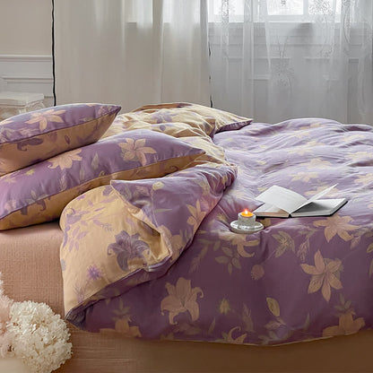 Floral Lily Cotton Gauze Bedding Set (4PCS)