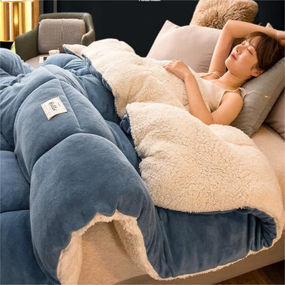Solid Color Thick Warm Blanket with Quilt Core