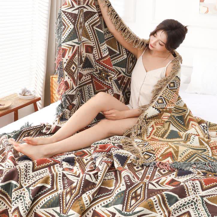 Retro Triangle Tassel Cotton Gauze Quilt