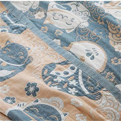 Cat Breathable Cotton Gauze Reversible Quilt