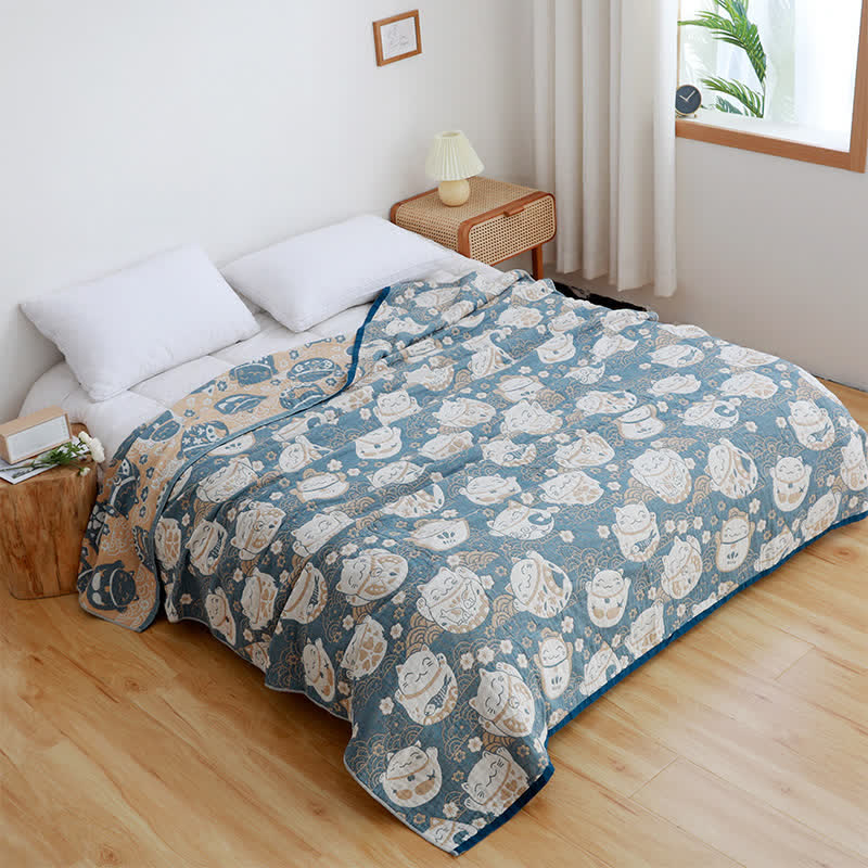 Cat Breathable Cotton Gauze Reversible Quilt