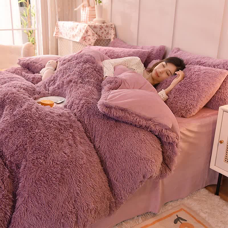 Fluffly Bedding Set Duvet Cover & Pillowcase - Purple - Queen - image 18