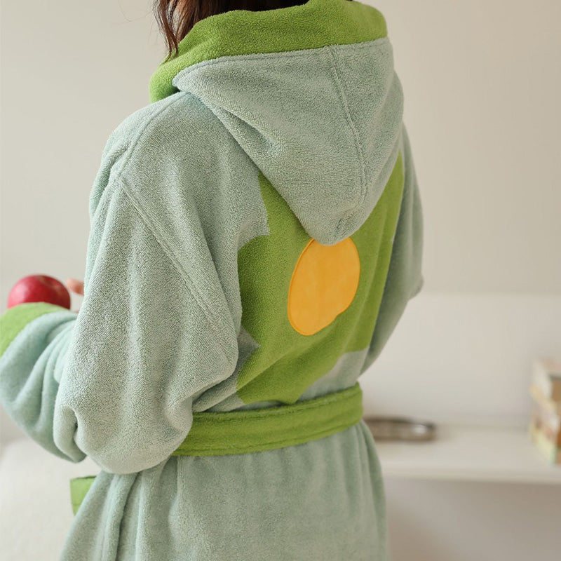 Flower Colorblock Cotton Hooded Bathrobe