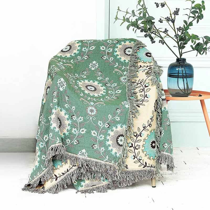 Ownkoti Retro Sofa Cover Cotton Reversible Blanket