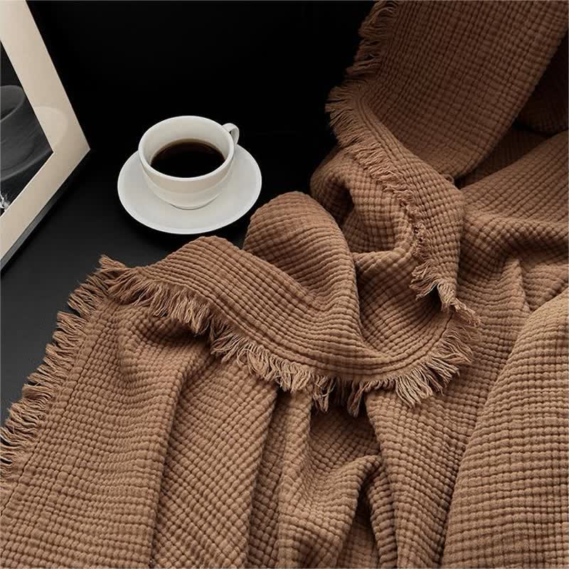 Solid Color Cotton Gauze Tassel Blanket