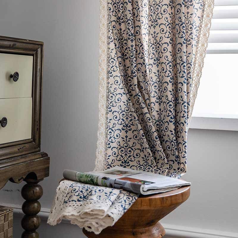 Ownkoti Boho Blue Pattern Semi-Blackout Curtain